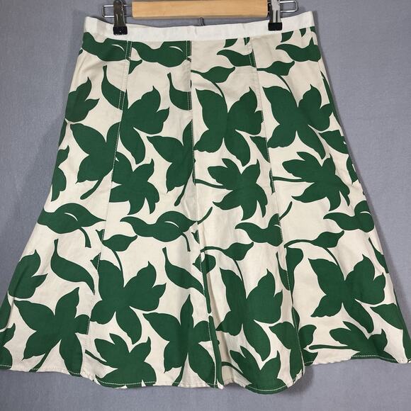 Banana Republic Womens Linen Green Leaf A-Line Knee Length Flared‎ Skirt Size 4 - Picture 11 of 12